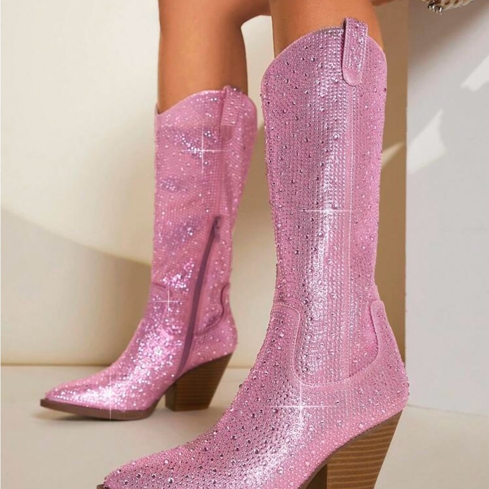 Pink Glitter Heeled Boots